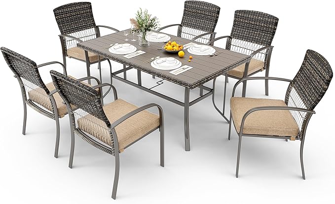 Pamapic 8504 Patio Dining 7 Piece, Outdoor Wicker Furniture Set by Pamapic