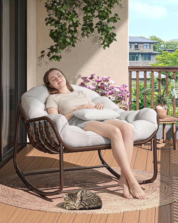 GarveeLife Outdoor Papasan Rocking Chair, Oversized Wicker Lounge Chair - Image 7