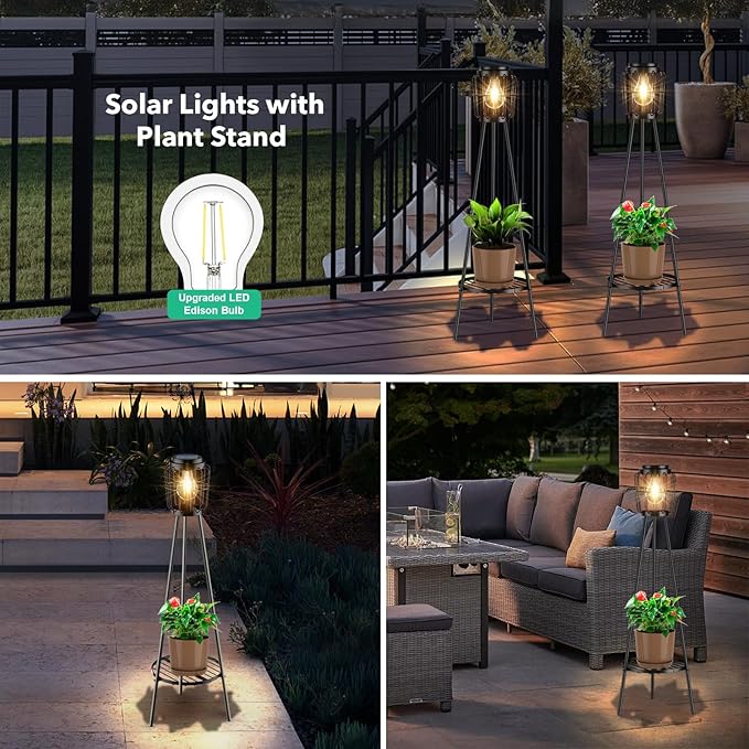 Solar Lights with Plant Stand, Outdoor Floor Lamp, Waterproof Solar LED Edison - Image 8
