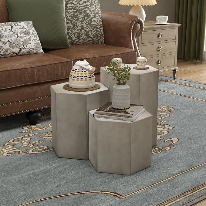 COSIEST Concrete Accent Table, Hexagon Patio Side Table 14.5''Wx16''H, Modular - Image 6