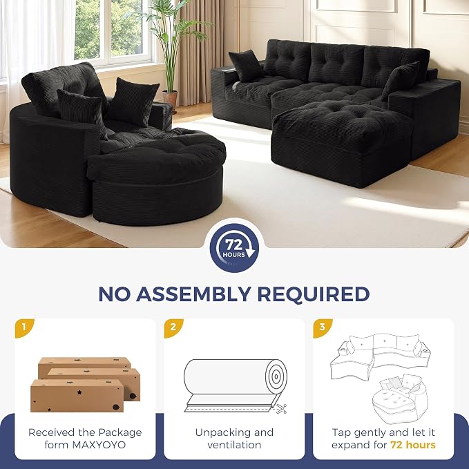 MAXYOYO L Shape Sectional Sofa Couch and Round Chaise Lounge, Modern Cloud Couch - Image 8
