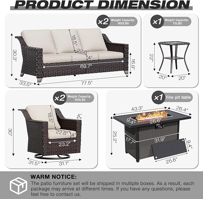 Joyside Wicker Patio Furniture Sets, 6 Pieces Upgraded Large Size Outdoor - Image 2