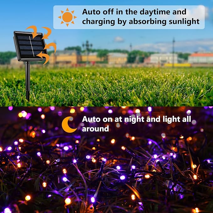 Joomer 2 Pack Orange Purple Halloween Solar String Lights, Total 144 FT 400 LED - Image 4