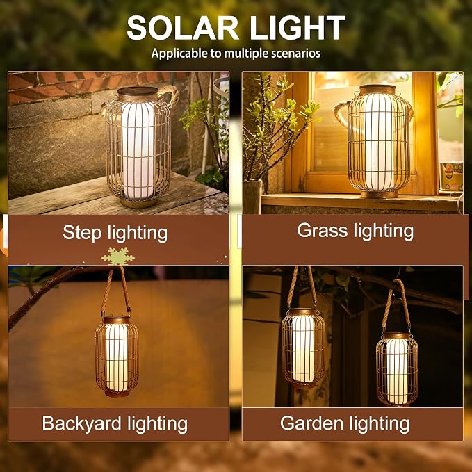 Large Outdoor Solar Lanterns Hanging Light Waterproof LED Garden Lights Solar - Image 6