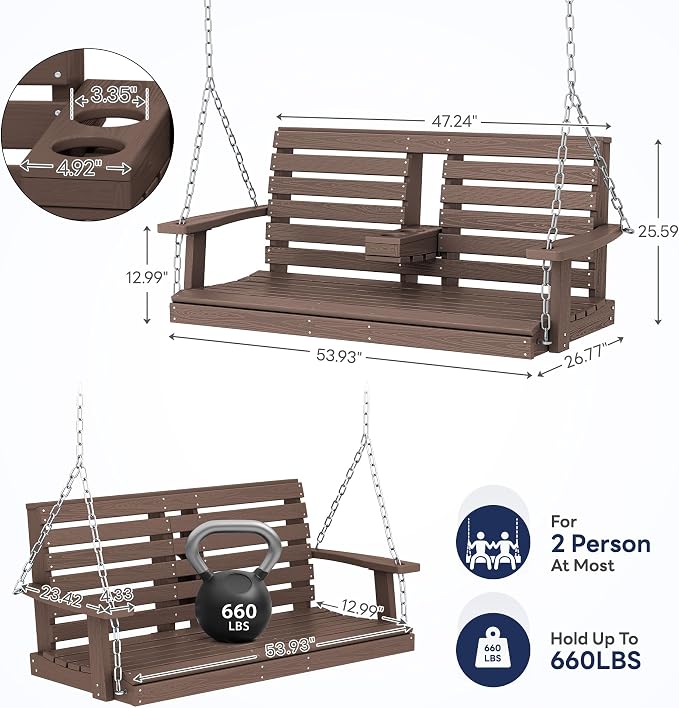 KINGYES Outdoor Hanging Porch Swing, Waterproof Swing - Image 4