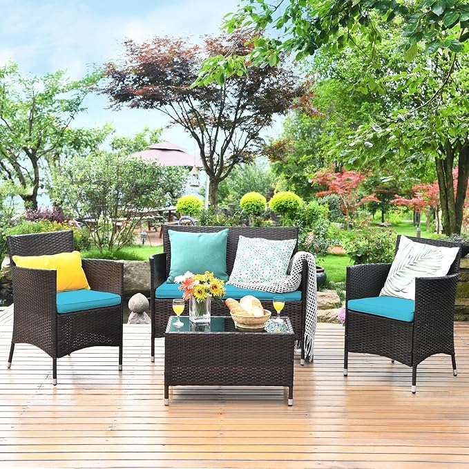 COSTWAY 8PCS Rattan Patio Furniture Set, Outdoor Wicker Rattan Chairs - Image 2