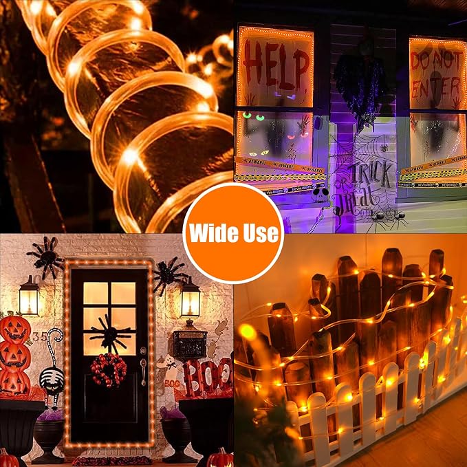 QITONG Orange Solar Rope Lights, 2 Pack Each 33ft 100 LED String Lights Outdoor - Image 6