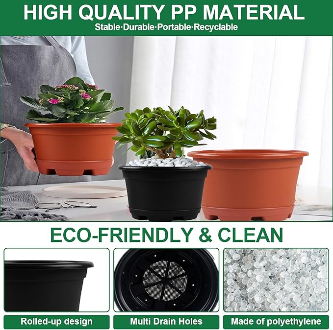 5 Pack 8.5 inch Plant Pot, Outdoor Flower Pots, Plastic pots - Image 3