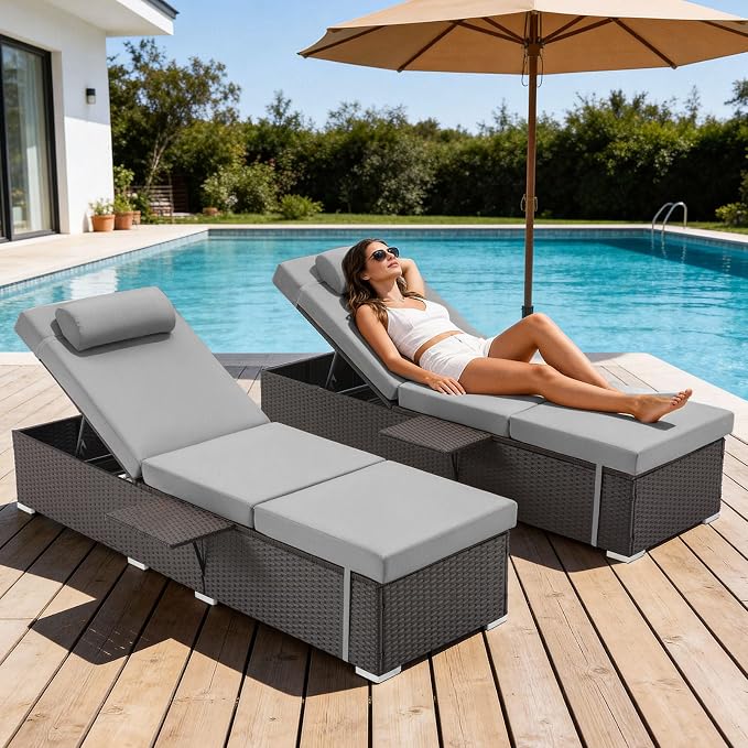 Outdoor Chaise Lounge with Adjustable Backrest Set of 4, 6-Position Reclining - Image 7