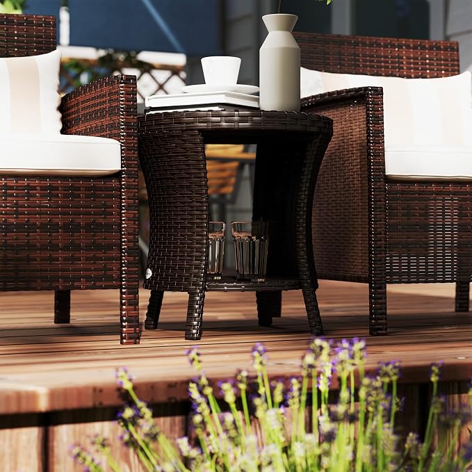 Outsunny 18" Outdoor Wicker Coffee Table, 2-Tier Patio Side Table - Image 9