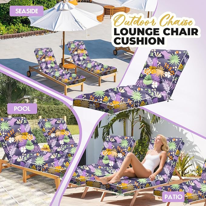 Outdoor Chaise Lounge Chair Cushion, Waterproof Non-Slip Patio Chaise Lounge - Image 7