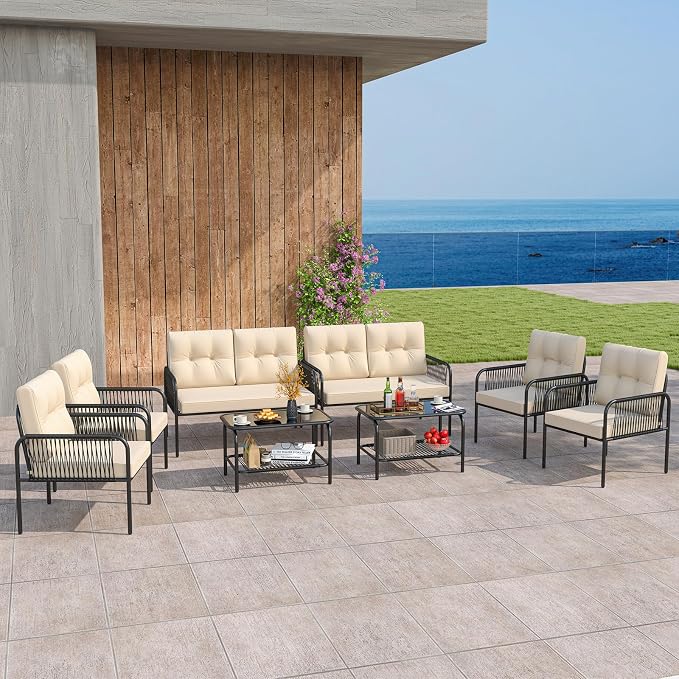 Tangkula 8 Pieces Patio Furniture Set, PE Rattan Sofa Chairs - Image 2