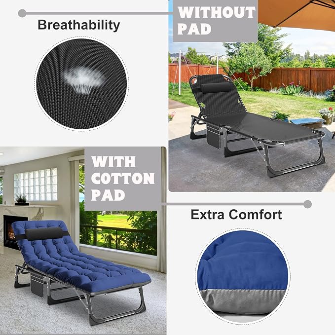 ABORON 2PK Heavy Duty Tanning Chair, 5-Gear Outdoor Folding Chaise Lounge Chair - Image 4