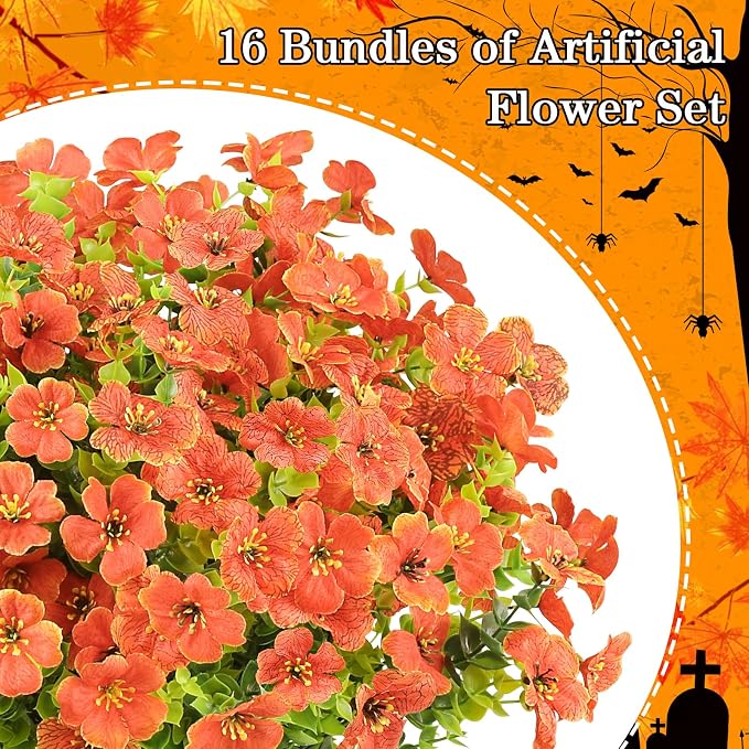 AGIRL 16 Bundles Artificial Fall Flowers Outdoor Indoor Decoration, No Fade - Image 7