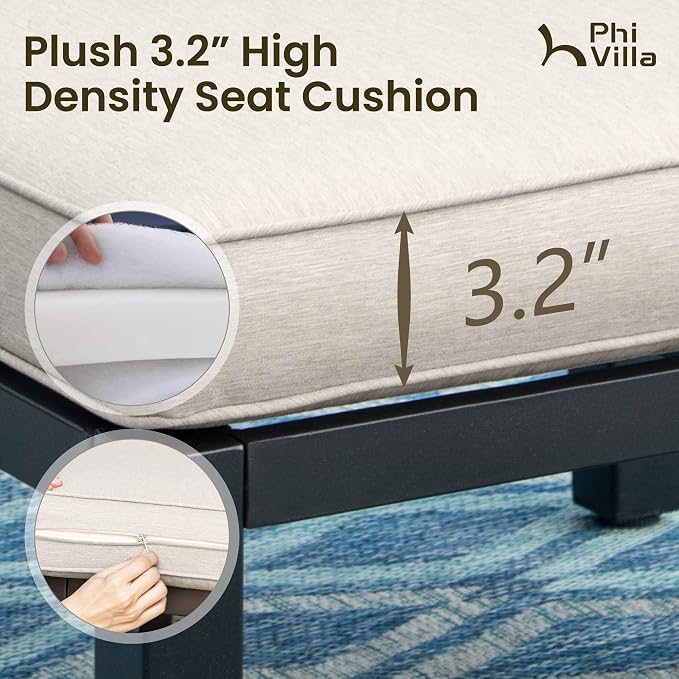 PHI VILLA 7 Pieces Outdoor Patio Furniture Set, Metal Frame Modern Outdoor - Image 3
