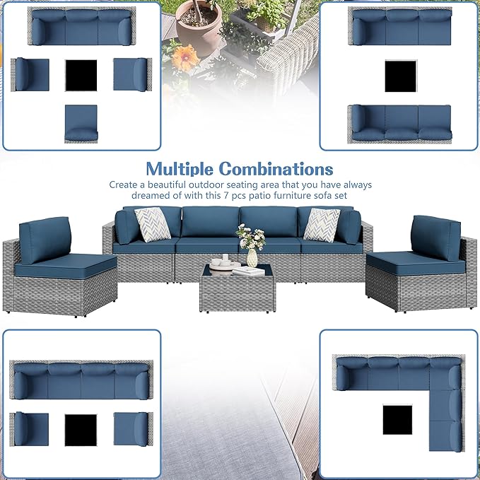 Shintenchi 7 Pieces Outdoor Patio Furniture Sets, Patio Sectional Sofa Couch - Image 8