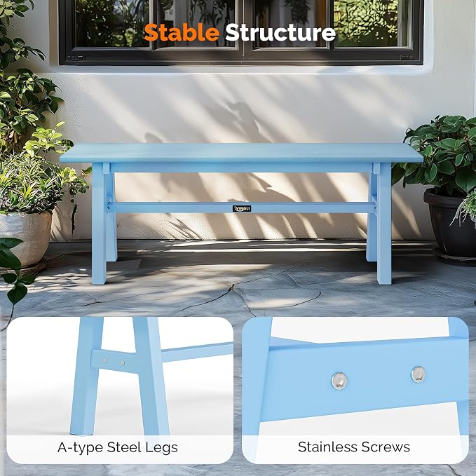 VINGLI 47” Outdoor HDPE Bench, Weatherproof Garden Bench w/Metal Legs, Poly - Image 5
