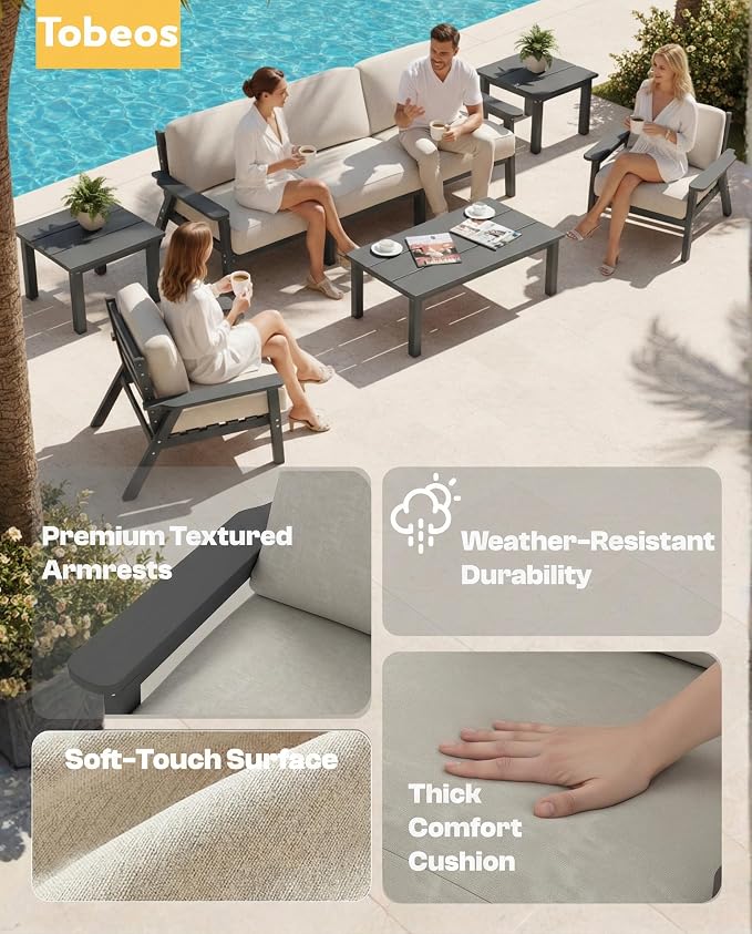 HDPE 5 Piece Patio Furniture Set, Outdoor Couch - Image 5