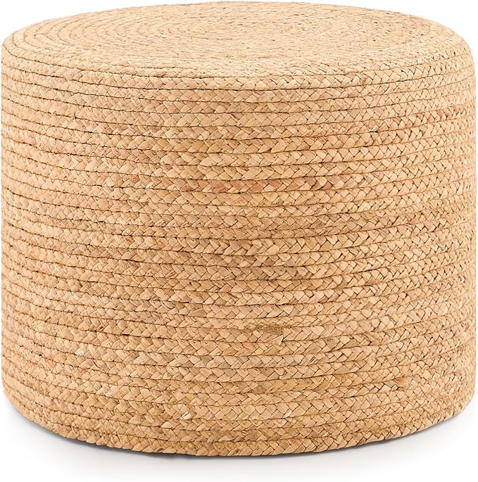 Handwoven Water Hyacinth Ottoman Pouf, Round Outdoor Footstool by LGENHOOMHandwovenNaturalWaterHyacinthBasket