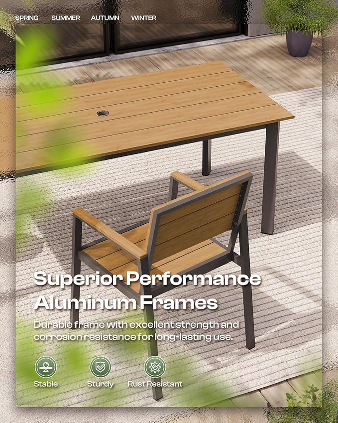 67" Rectangle HDPS Patio Dining Table, Aluminum Outdoor Patio Dining Table - Image 4