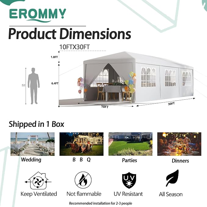 EROMMY 10x30 FT Outdoor Party Tent, Waterproof Event Shelter - Image 2