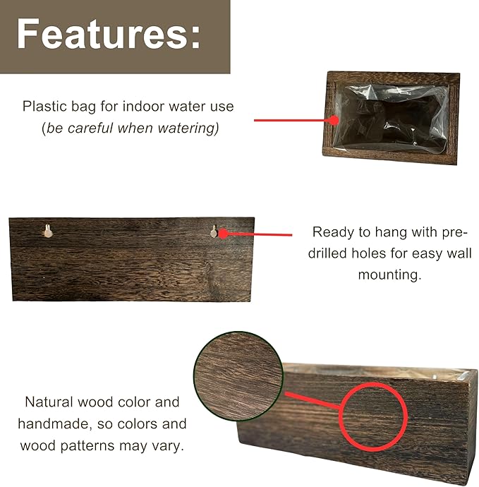 LaLaGreen Wood Planter Box for Plants Wooden Wall Hanging Planters for Indoor - Image 5