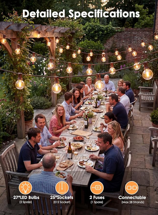 SUNSGNE 25FT Brown Outdoor String Lights, Shatterproof LED Globe String Lights - Image 4