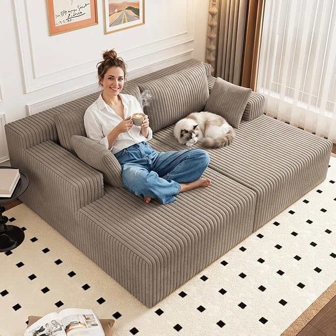 ODUWA Oversized Double Chaise Lounges Indoor, Upholstered Boneless Cloud - Image 6