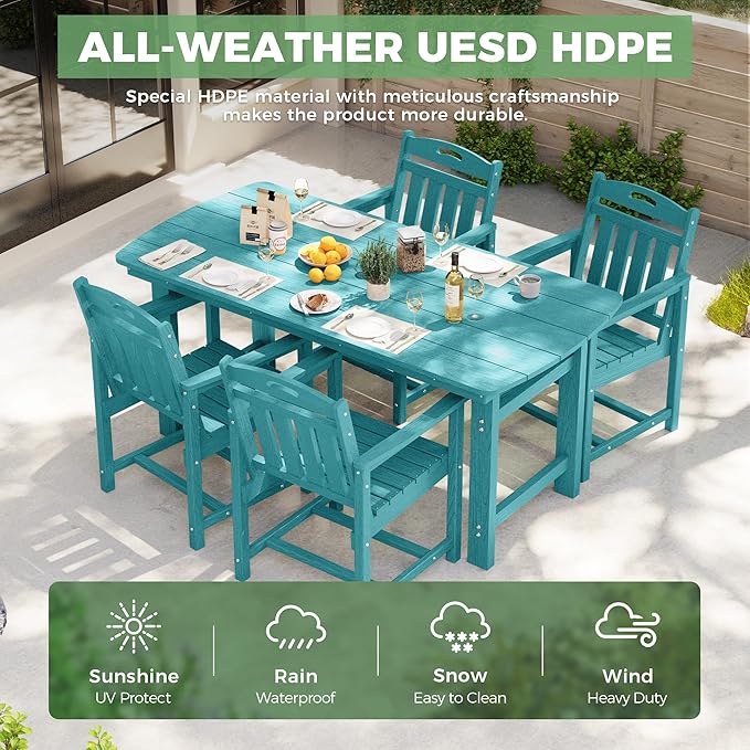 HDPE Outdoor Dining Set, Patio Table and Chairs Set, All-Weather 5-Piece - Image 3