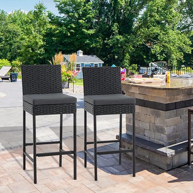 ECOTOUGE Outdoor Bar Stools Set of 4, Wicker Woven Patio Stools & Patio Bar - Image 7