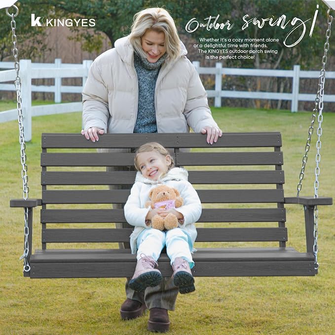KINGYES Outdoor Hanging Porch Swing, 2 Seat Patio Chair - Image 7