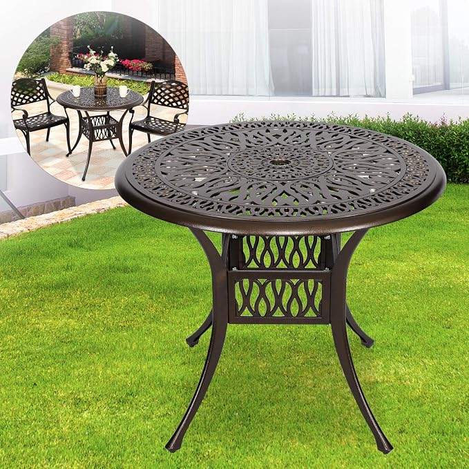 YUSING 35.4" Outdoor Dining Table, Patio Cast Aluminum Table, Furniture Set - Image 6