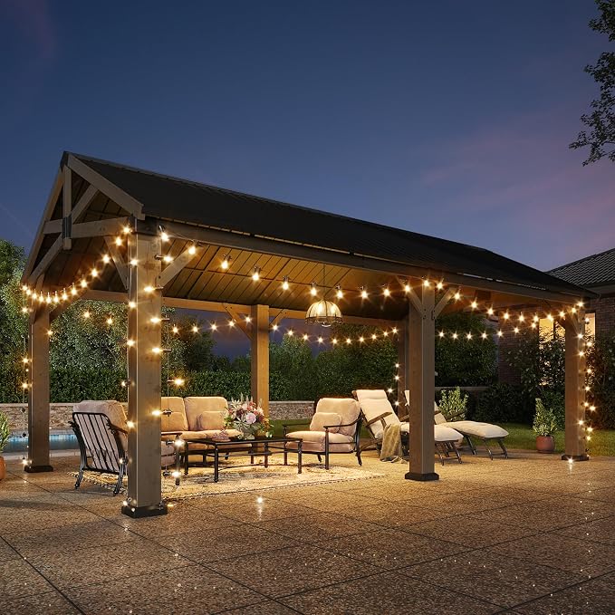 Aoxun 12' x 20' Outdoor Wood Gazebo, Hardtop Gazebo Permanent Wooden Pavilion - Image 2