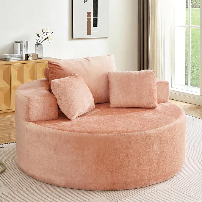 Antetek Oversized Round Chaise Longue Chair Indoor, Modern 55-inch Upholstered - Image 6