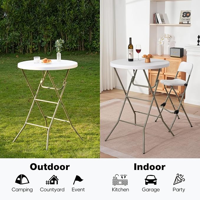 32" Round Folding Table, Portable Bar Height Folding Table - Image 4