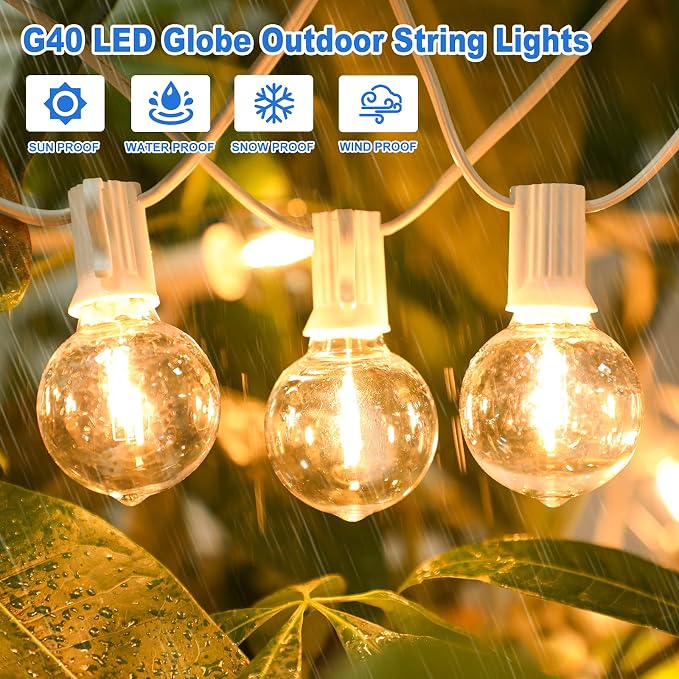 Bosceos Outdoor G40 LED Globe String Lights 25FT Dimmable Shatterproof - Image 5
