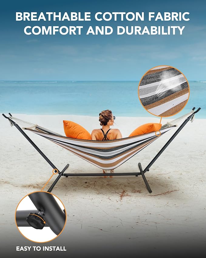 Double Hammock with Space-Saving Steel Stand, 2 Person Heavy-Duty Hammock - Image 5