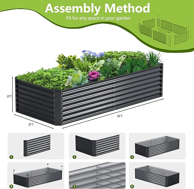 8x2x2FT Galvanized Raised Garden Bed, Galvanized Planter Boxes Outdoor - Image 4