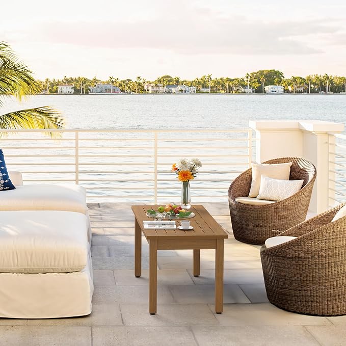 LUE BONA Outdoor Coffee Table Rectangle, HDPS Patio Coffee Tables - Image 2