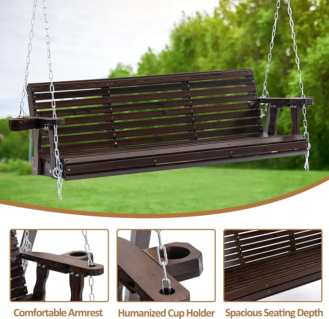 Finnhomy Fir Wooden Hanging Porch Swing Beach - Image 5