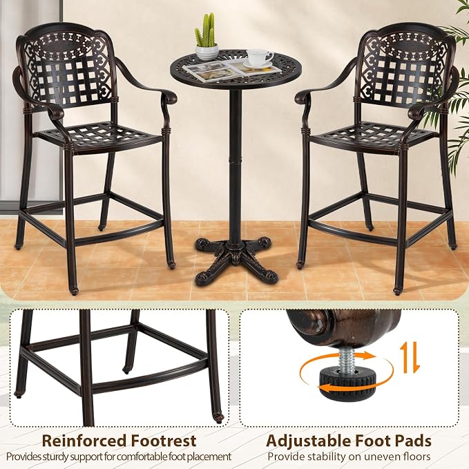 Giantex Outdoor Bar Stools Set of 2 Cast Aluminum, 25.5'' Counter Height Bar - Image 7