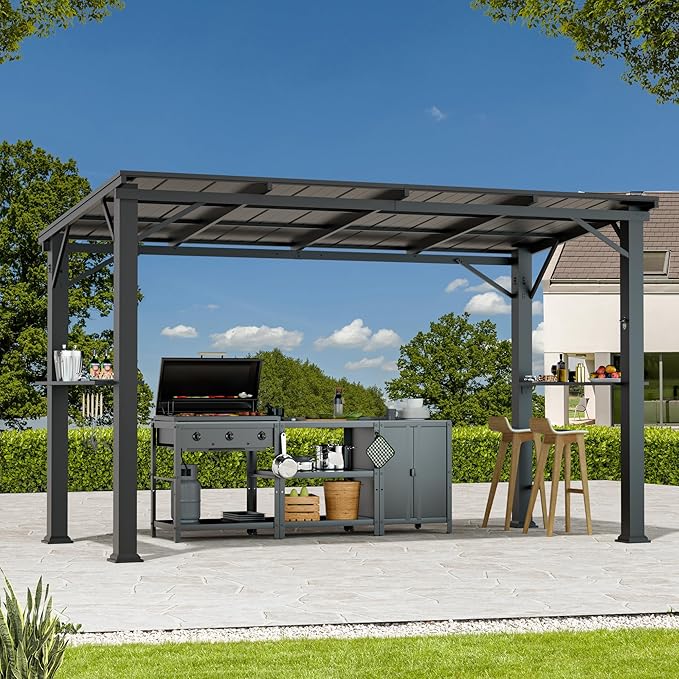 Hardtop Grill Gazebo 6'x12'with Side Shelf, Outdoor Gazebo by CoveredOutdoor