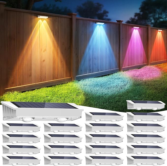 Fence Lights Solar Powered 20 Pack, 7 Fixed Colors & Color Changing Solar Fence by APILAB