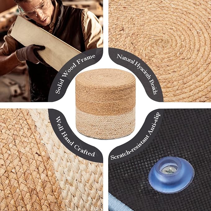 Wimarsbon Ottoman Pouf, Natural Braided Jute Poof, Rustic Handweave Lounge - Image 4