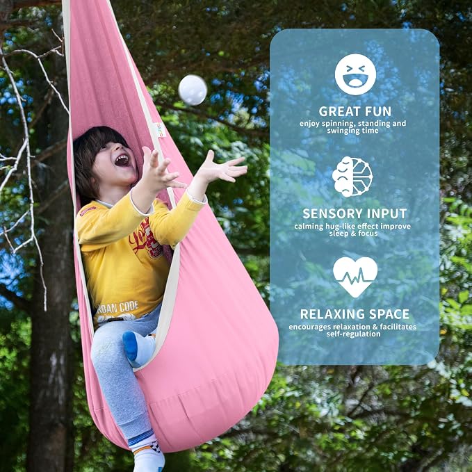 OUTREE Kids Pod Swing Seat, Cotton Child Hammock Swing Chair, Sensory Swing - Image 3