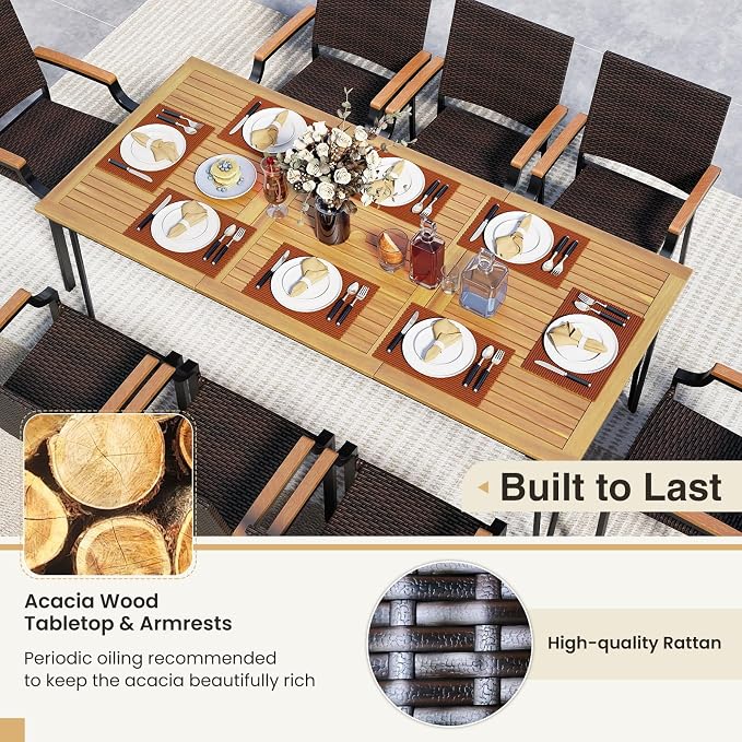 Tangkula 9 Piece Patio Dining Set, 79” Rectangular Outdoor Dining Table - Image 4