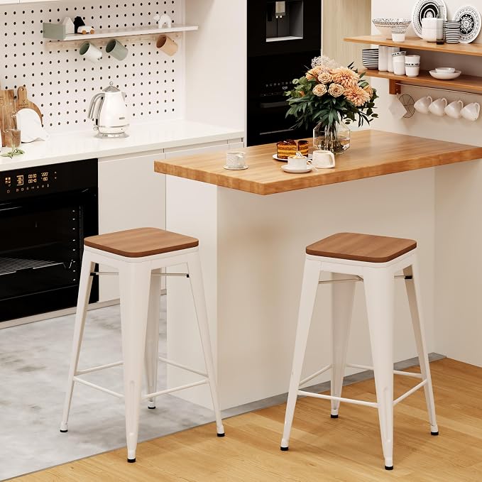 Andeworld Bar Stools Set of 2 Stackable Metal Bar Stools Industrial Counter by Andeworld