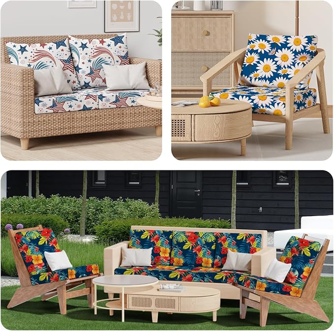 8Pcs Square Large + Rectangle Stretch Patio Cushion Covers, Couch & Sofa - Image 8