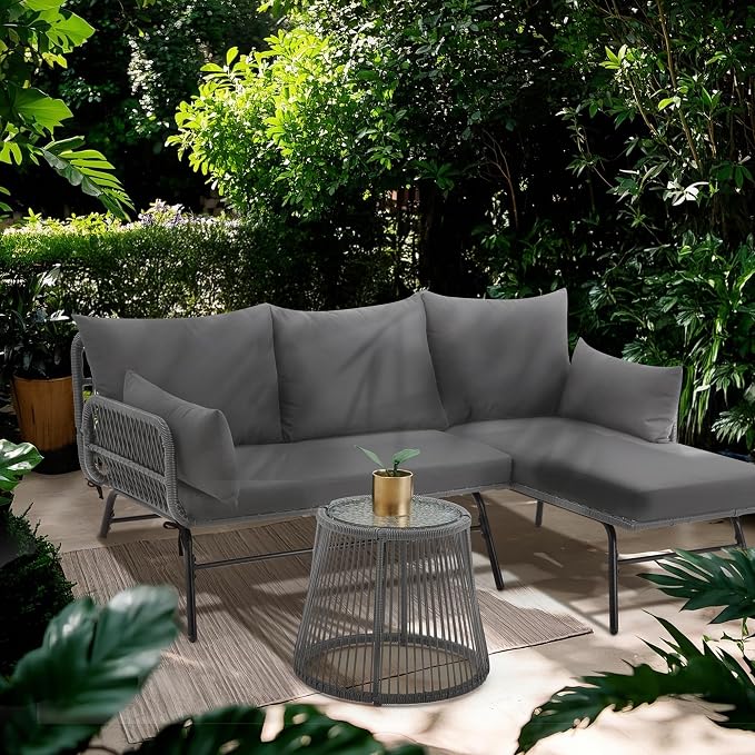 Bezseller 3-Piece Outdoor Patio Furniture Set – L-Shaped Rattan Sectional Sofa - Image 3