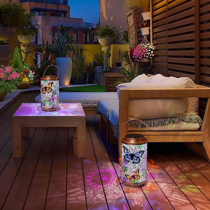 2Pack Solar Outdoor Lanterns Waterproof Butterfly Garden Gifts - Image 6